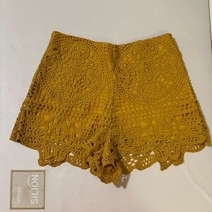 Mustard Yellow Crochet Women Shorts